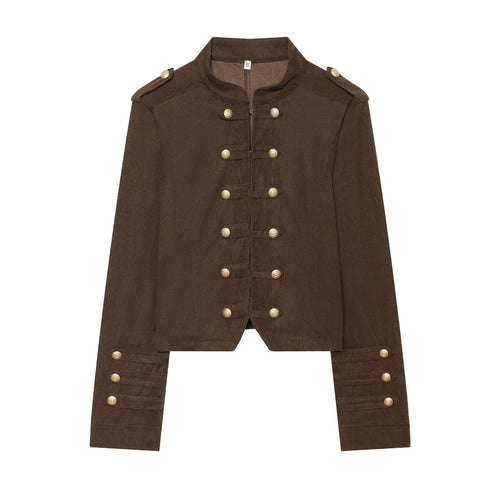 Damen Cropped Militärjacke mit Stehkragen, Epauletten und Zierknopfleiste Shop Nory