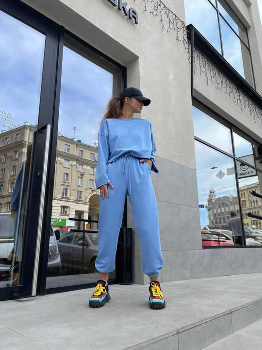 Damen lässiges Oversize-Lounge-Set mit weitem Crewneck-Sweater und elastischer Kordelbund-Jogginghose Shop Nory
