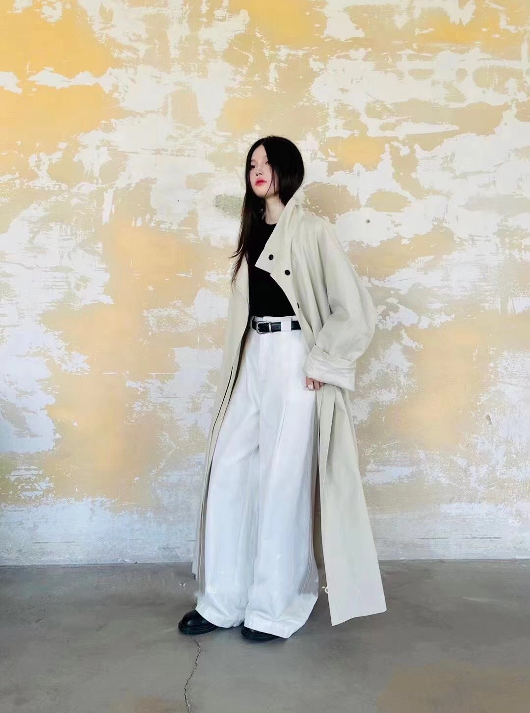 Damen Langer Mantel im Kimono-Stil mit Bindegürtel und weiter A-Linie Shop Nory