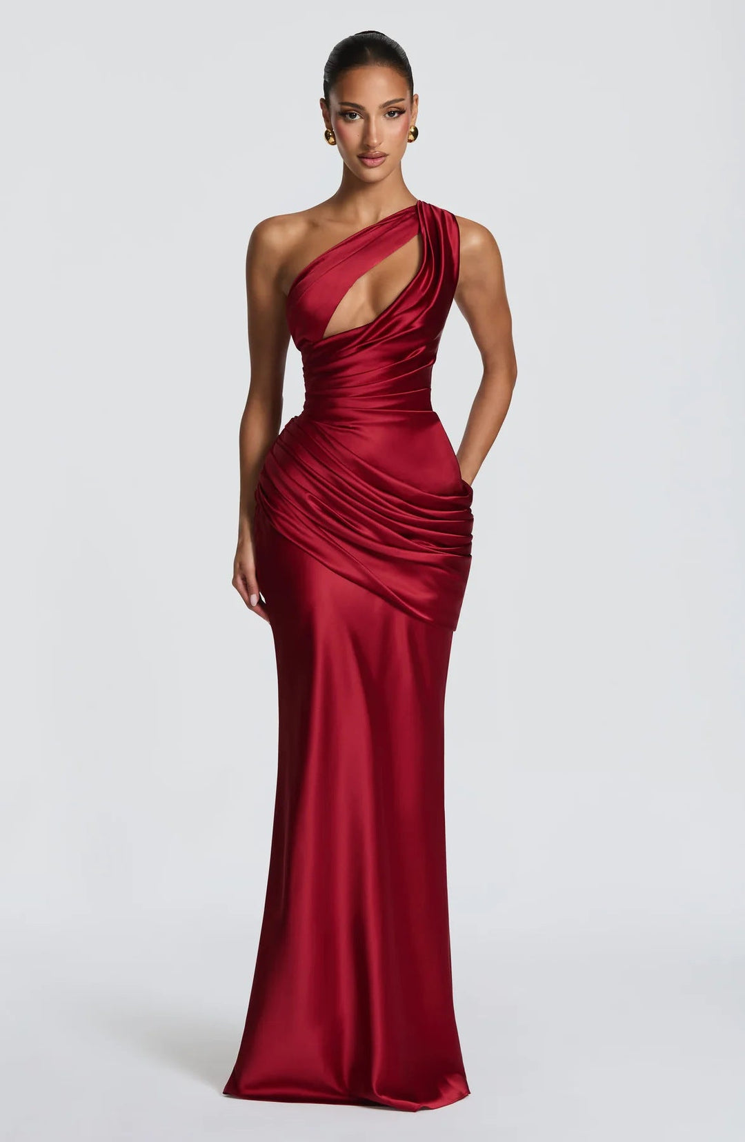 Damen Elegantes Maxikleid mit asymmetrischem Schnitt und raffinierten Drapierungen Shopnory