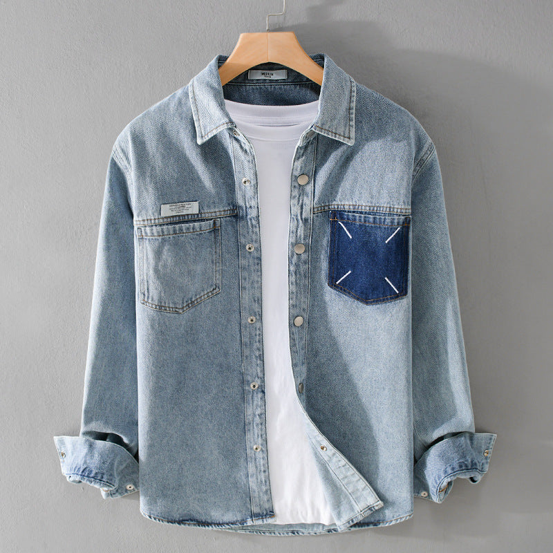 Herren Denim-Hemdjacke mit kontrastierter Brusttasche und Druckknopfverschluss Shop Nory