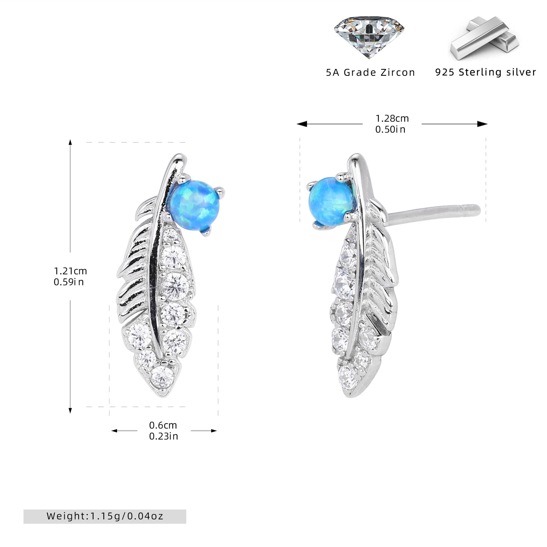 Damen Ohrstecker mit feinem Blattdesign und Zirkonbesatz Shop Nory