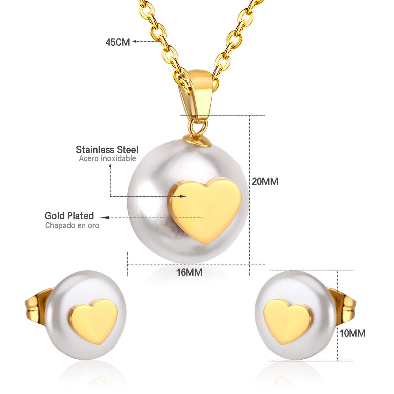 Damen Schmuckset mit Herzanhänger aus Edelstahl und goldplattierten Elementen Shop Nory
