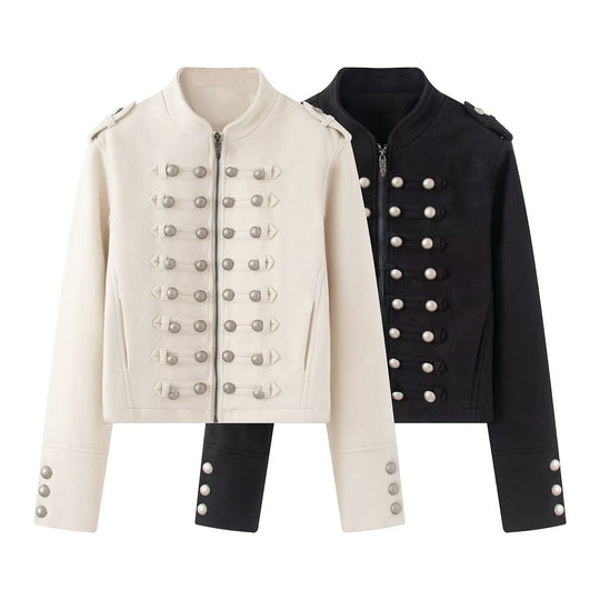 Damen Kurze militärisch inspirierte Jacke mit Zierknopfleisten Shop Nory