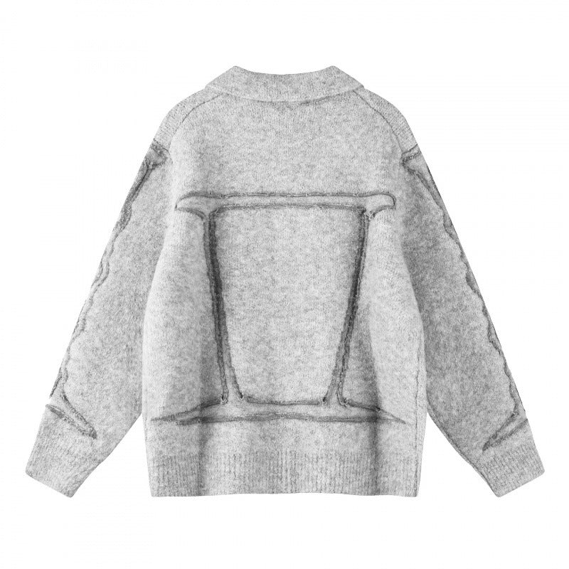 Unisex Oversize Strickjacke im Hemdjacken-Look mit Kragen, aufgesetzten Brusttaschen und Fransenbesatz Shop Nory