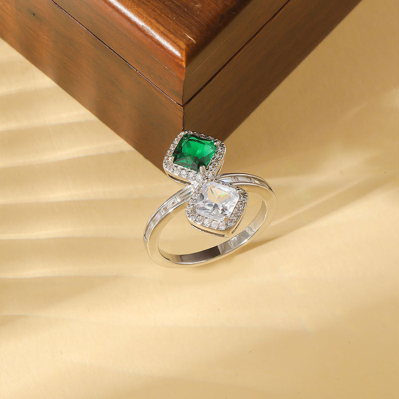 Damen eleganter Ring mit zwei quadratischen Edelsteinen Shop Nory