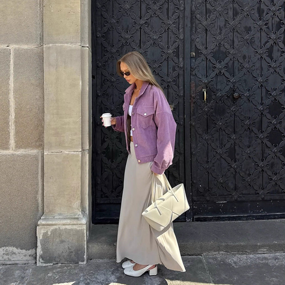 Damen Oversized Cordjacke mit praktischen Taschen und dezentem Streifenmuster