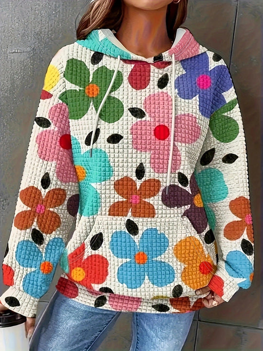 Damen lockerer Kapuzenpullover mit farbenfrohem Blumendesign