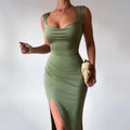 Damen Figurbetontes Maxi-Kleid mit elegantem Schlitz und Raffungen