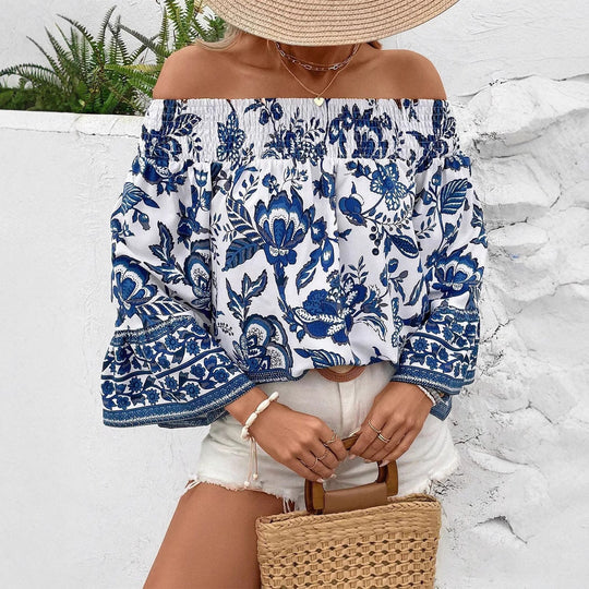 Damen Off-Shoulder Bluse mit floralem Muster und Rüschendetails