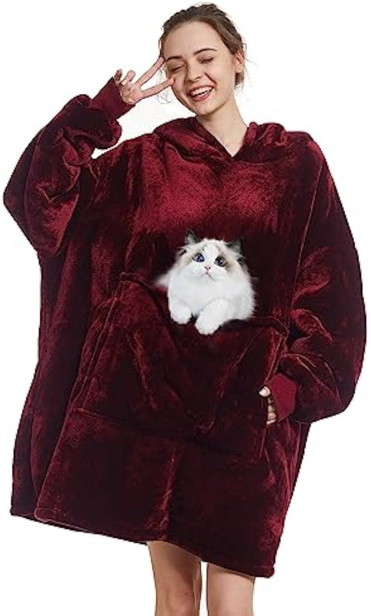Damen Oversize Kapuzen-Kuscheldecke aus Mikrofaser mit Sherpa-Futter Shop Nory