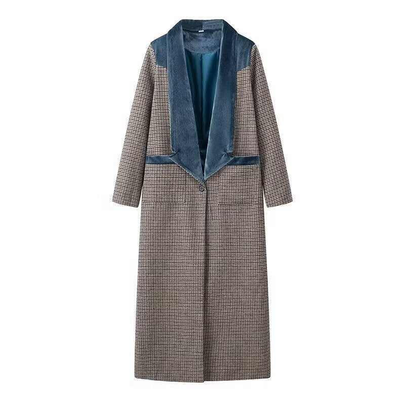 Damen langer Wollmix-Mantel mit Samt-Schalkragen und Leistentaschen Shop Nory