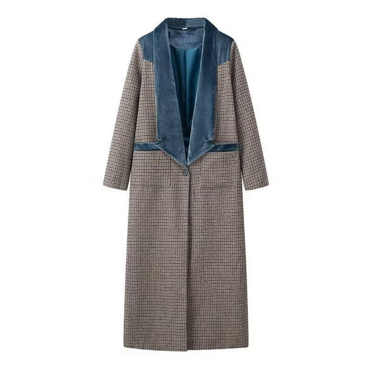 Damen langer Wollmix-Mantel mit Samt-Schalkragen und Leistentaschen Shop Nory