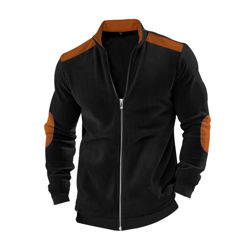 Herren nan Cordjacke mit Reißverschluss Stehkragen und Ellbogen-Patches Shop Nory