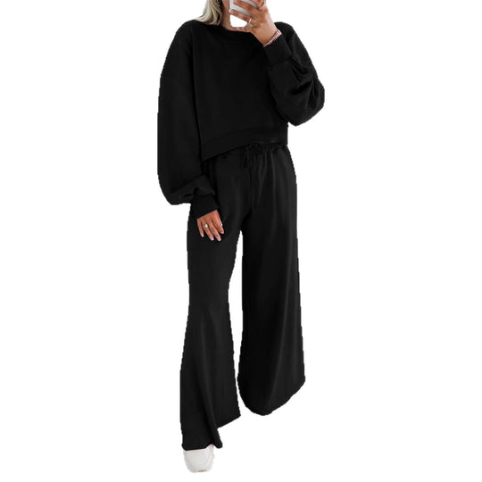 Damen Kurzpullover- und Palazzohose Lounge-Set mit Ballonärmeln Shop Nory
