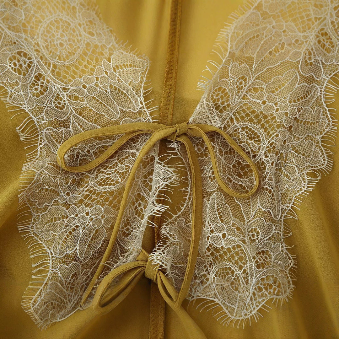 Damen Leichter Chiffon-Kimono mit Spitzenbesatz und Bindeband Shop Nory