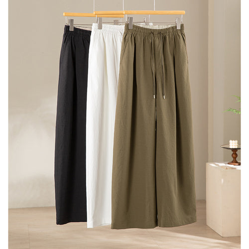 Damen Weite Tunnelzug-Hose mit Elastikbund, geradem Bein und Eingrifftaschen Shop Nory