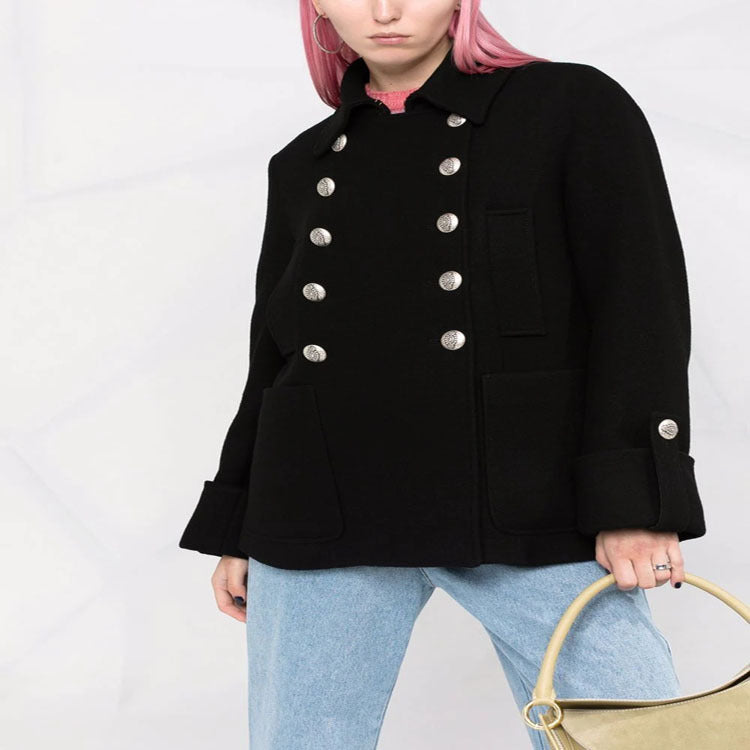 Damen Kurzer Boxy‑Wollmix‑Mantel im Military‑Look mit Zierrundknöpfen Shop Nory