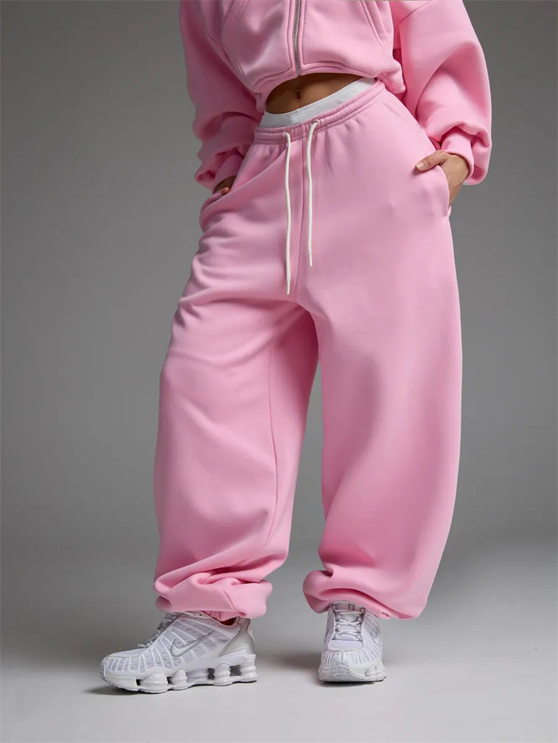 Damen trendige, weite Jogginghose mit elastischem Bund und verstellbarem Kordelzug Shopnory