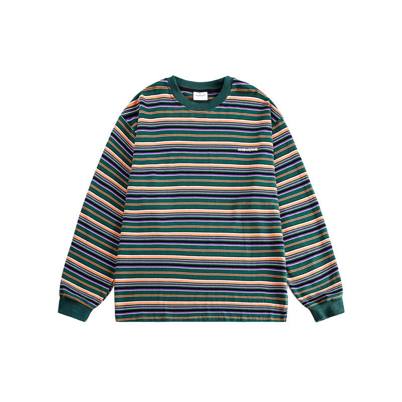 Unisex Oversize-Langarmshirt aus schwerer Baumwolle mit Streifenmuster und geripptem Rundhalsausschnitt Shop Nory