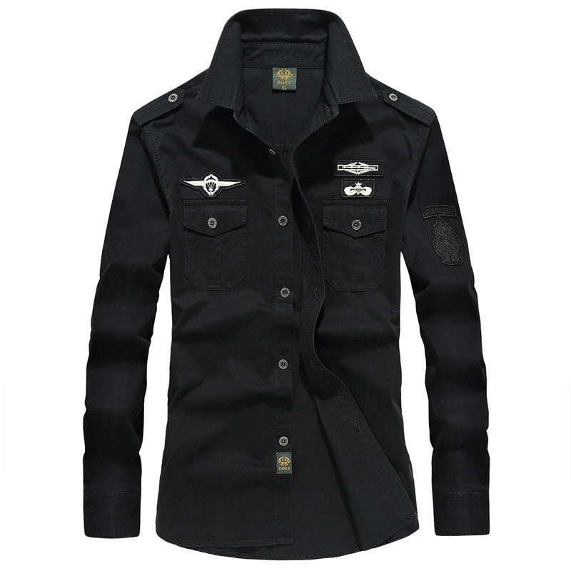 Herren Utility-Hemdjacke mit Schulterklappen, Brustpattentaschen und Badge-Applikationen Shop Nory