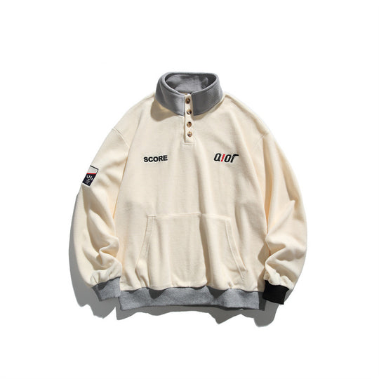 Unisex Fleece-Halbzip-Pullover mit Stehkragen, Kängurutasche und Kontrastbündchen Shop Nory
