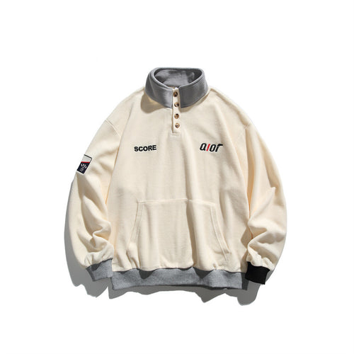 Unisex Fleece-Halbzip-Pullover mit Stehkragen, Kängurutasche und Kontrastbündchen Shop Nory