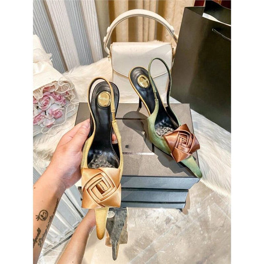 Damen spitze Slingback-Stilettos mit Satin-Rosenapplikation Shop Nory