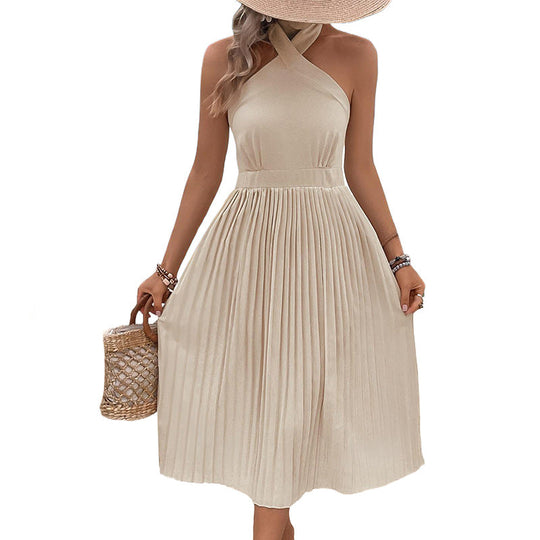 Damen Midikleid mit Schickem Asymmetrischem Design und Plissiertem Rock