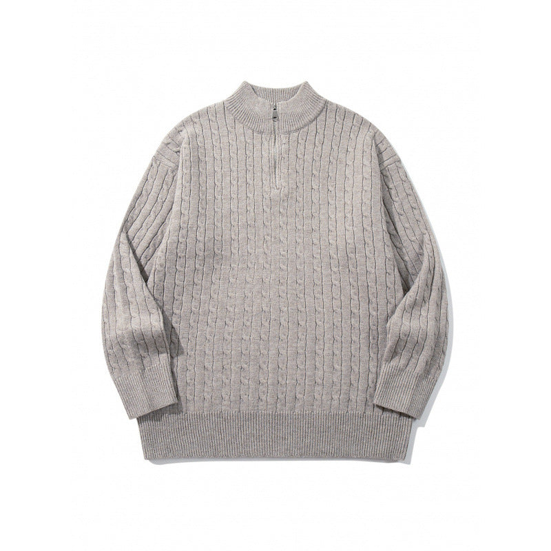 Unisex Oversize Zopfstrick-Halbzippullover mit kurzem Stehkragen und breitem Rippbund Shop Nory