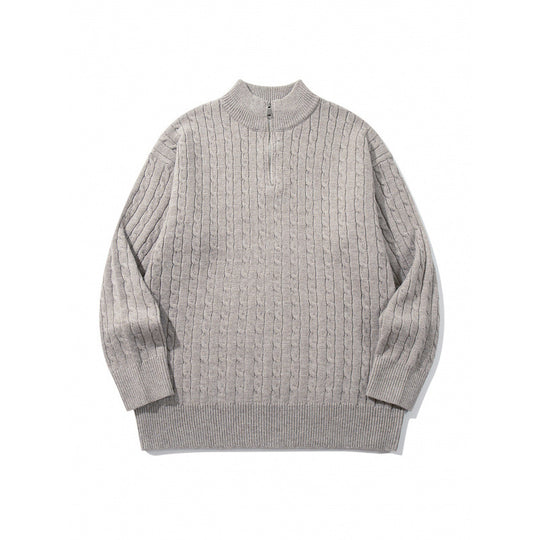 Unisex Oversize Zopfstrick-Halbzippullover mit kurzem Stehkragen und breitem Rippbund Shop Nory
