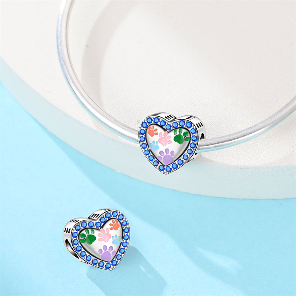 Filigraner Herz-Charms Anhänger mit Rosenmotiv und Zirkonia