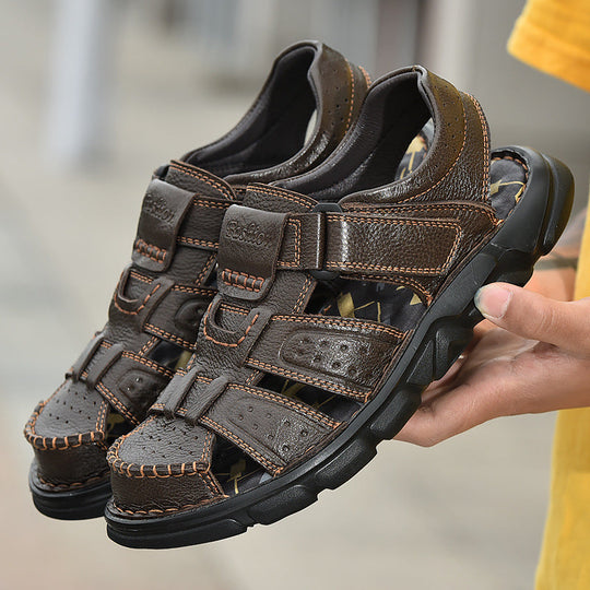 Herren Ledersandalen mit verstellbarem Klettverschluss und rutschfester Sohle