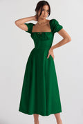 Damen Midi-Kleid mit gerafftem Oberkörper und ausgestelltem Rock