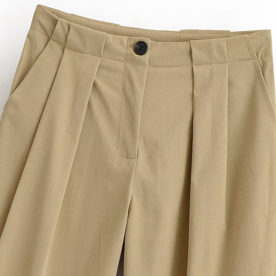 Damen Weite High Waist Hose mit Bundfalten, Bügelfalte und Eingrifftaschen Shop Nory