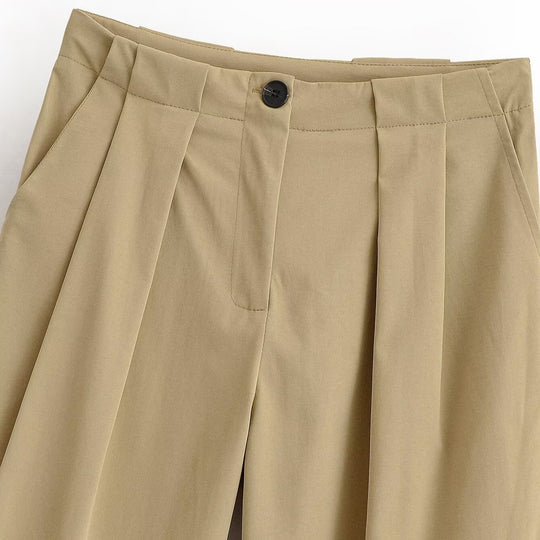 Damen Weite High Waist Hose mit Bundfalten, Bügelfalte und Eingrifftaschen Shop Nory