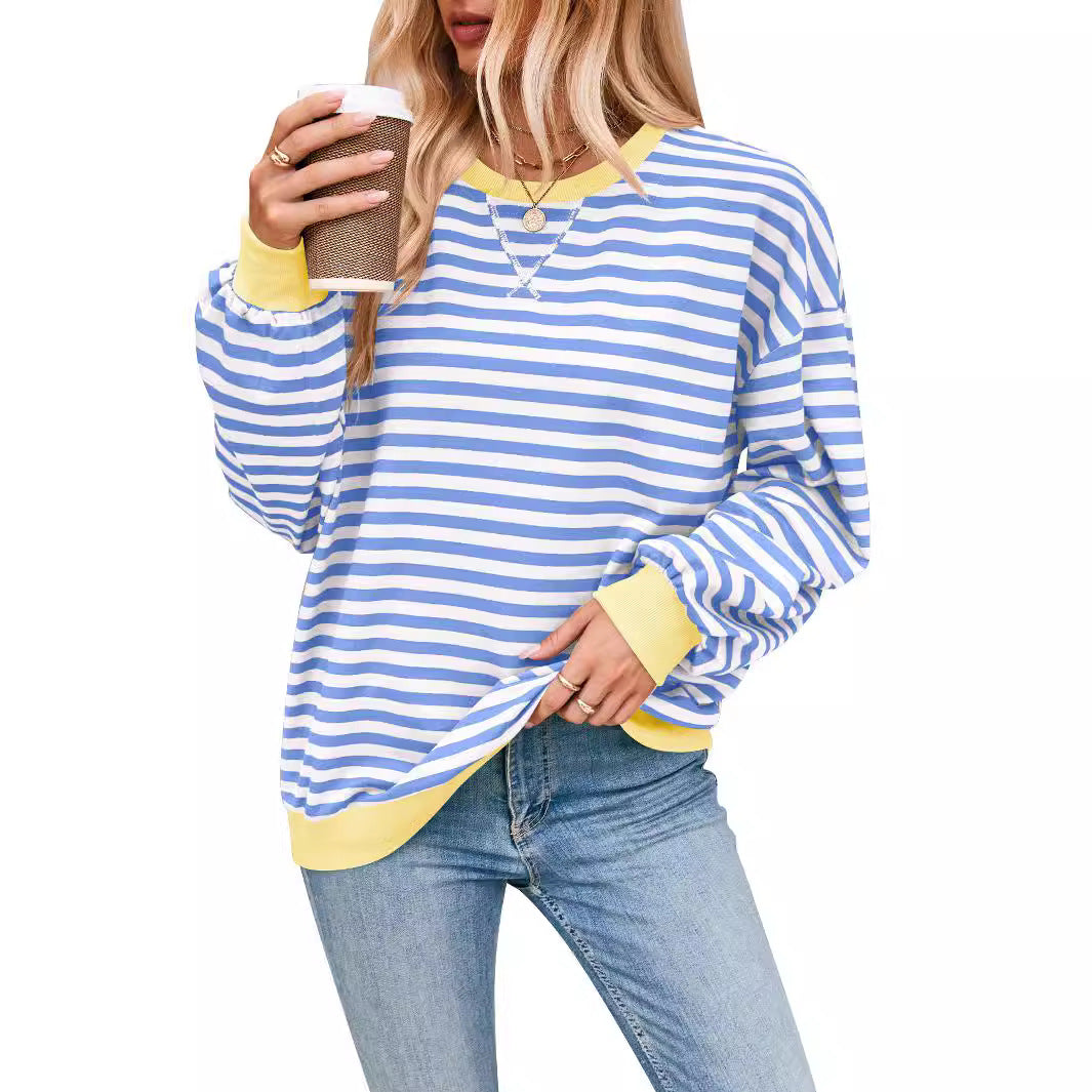 Damen Lässiger Sweatshirt mit bunten Streifen und weitem Schnitt