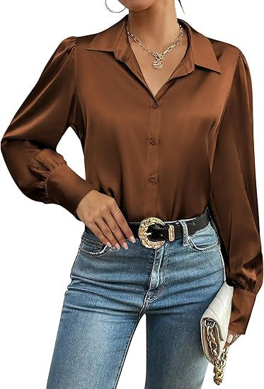 Damen Seidenoptik-Bluse mit Hemdkragen, verdeckter Knopfleiste und langen Manschetten Shop Nory