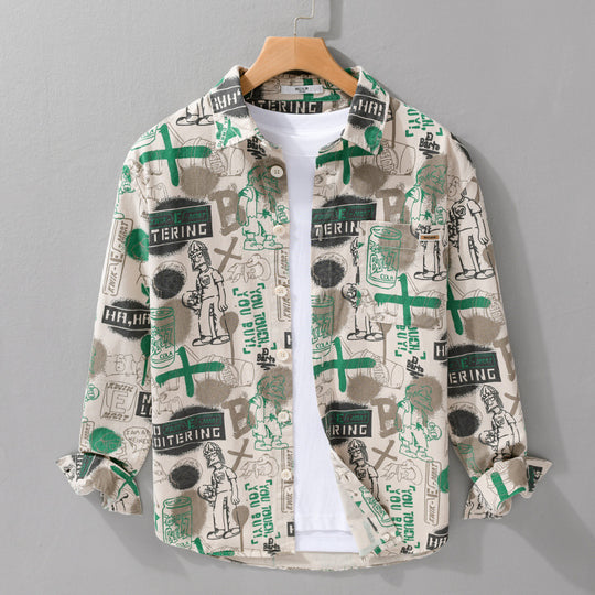 Herren Künstlerisches Grafik-Overshirt im Relaxed-Layering mit Allover-Sketchprint und Soft‑Touch‑Baumwollmix Shop Nory