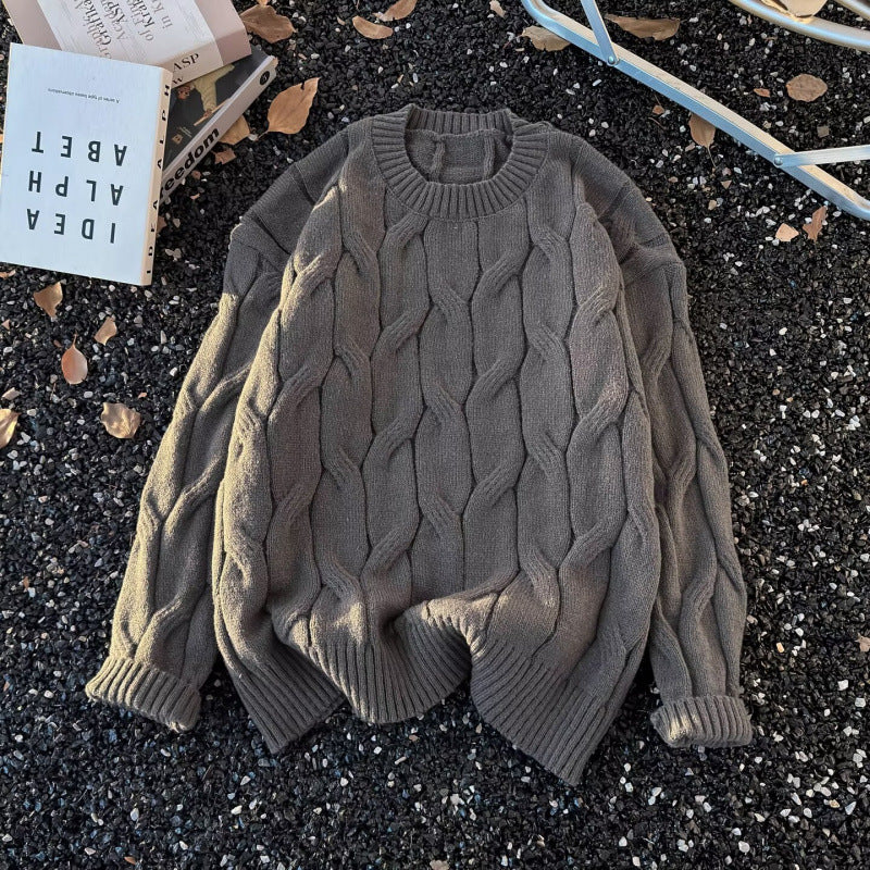 Damen Grobgestrickter Oversize-Zopfmuster-Strickpullover mit verkürztem Saum Shop Nory