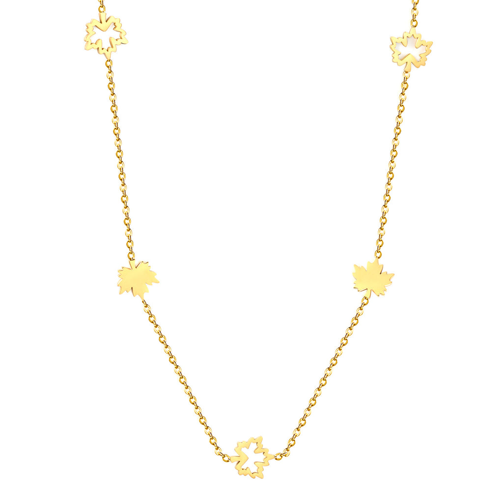 Damen Halskette mit filigranen Ahornblatt-Anhängern Shop Nory