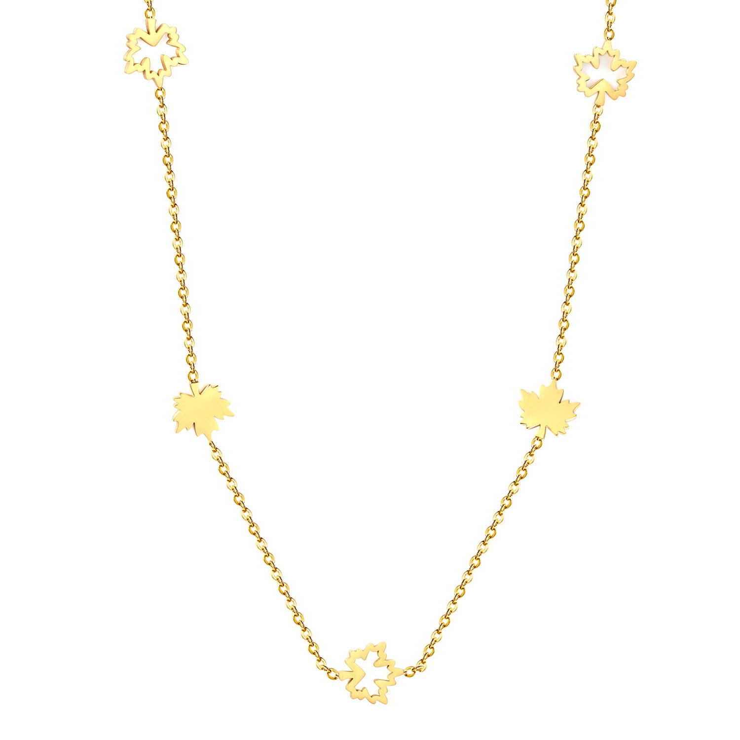Damen Halskette mit filigranen Ahornblatt-Anhängern Shop Nory