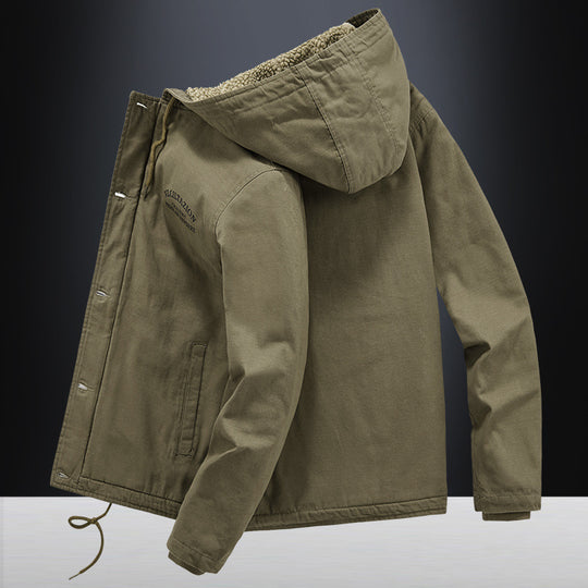 Herren Canvas-Kapuzenjacke mit durchgehendem Teddyfutter, Zwei-Wege-Reißverschluss und Kordzugsaum Shop Nory