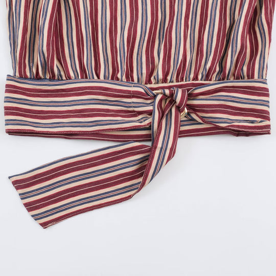 Damen Ärmellose Gestreifte Bluse mit Wasserfallkragen und Bindegürtel Shop Nory