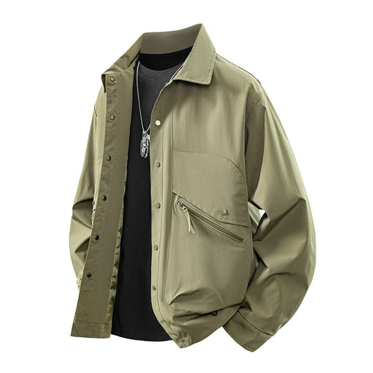 Herren Overshirt-Coachjacke im Urban-Utility-Stil mit Druckknopfleiste und schräger Reißverschlusstasche Shop Nory