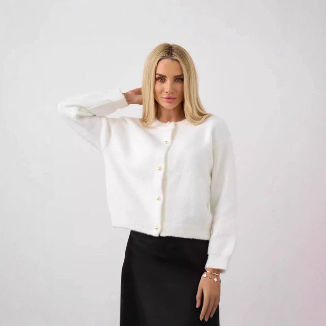 Damen Flauschiger Strick cardigan mit Perlenknöpfen Shop Nory