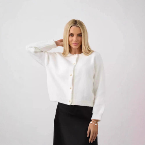 Damen Flauschiger Strick cardigan mit Perlenknöpfen Shop Nory