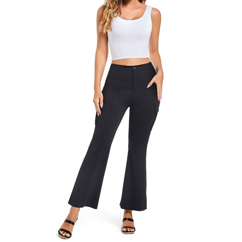 Damen High-Waist Schlaghose mit Cargo-Taschen und Bügelfalte Shop Nory