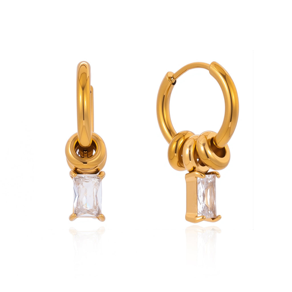 Damen Ohrhänger mit funkelndem Smaragd und moderne Gold-Hängelelemente Shop Nory