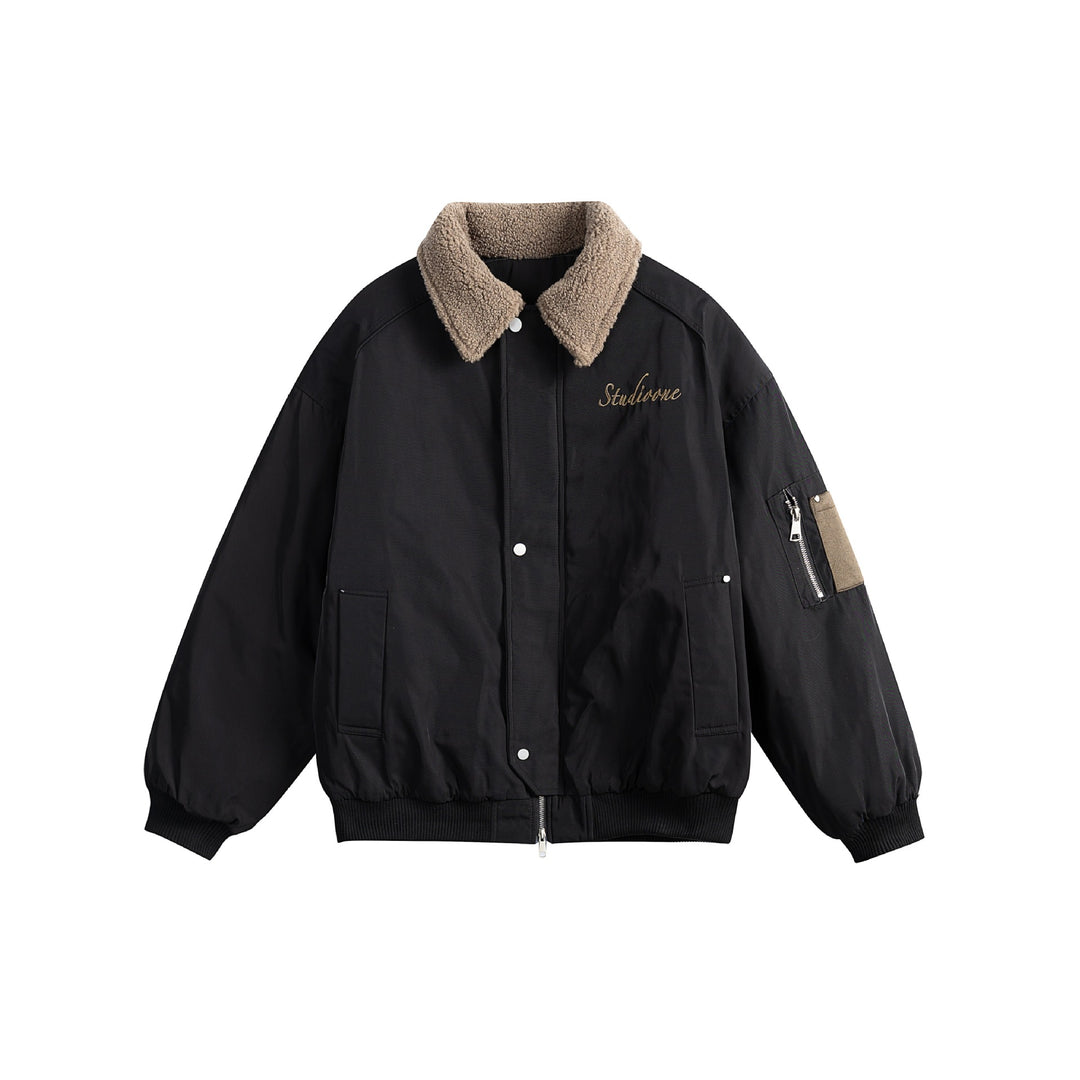 Unisex Wattierte Bomberjacke mit Teddykragen und Utility-Ärmeltasche Shop Nory